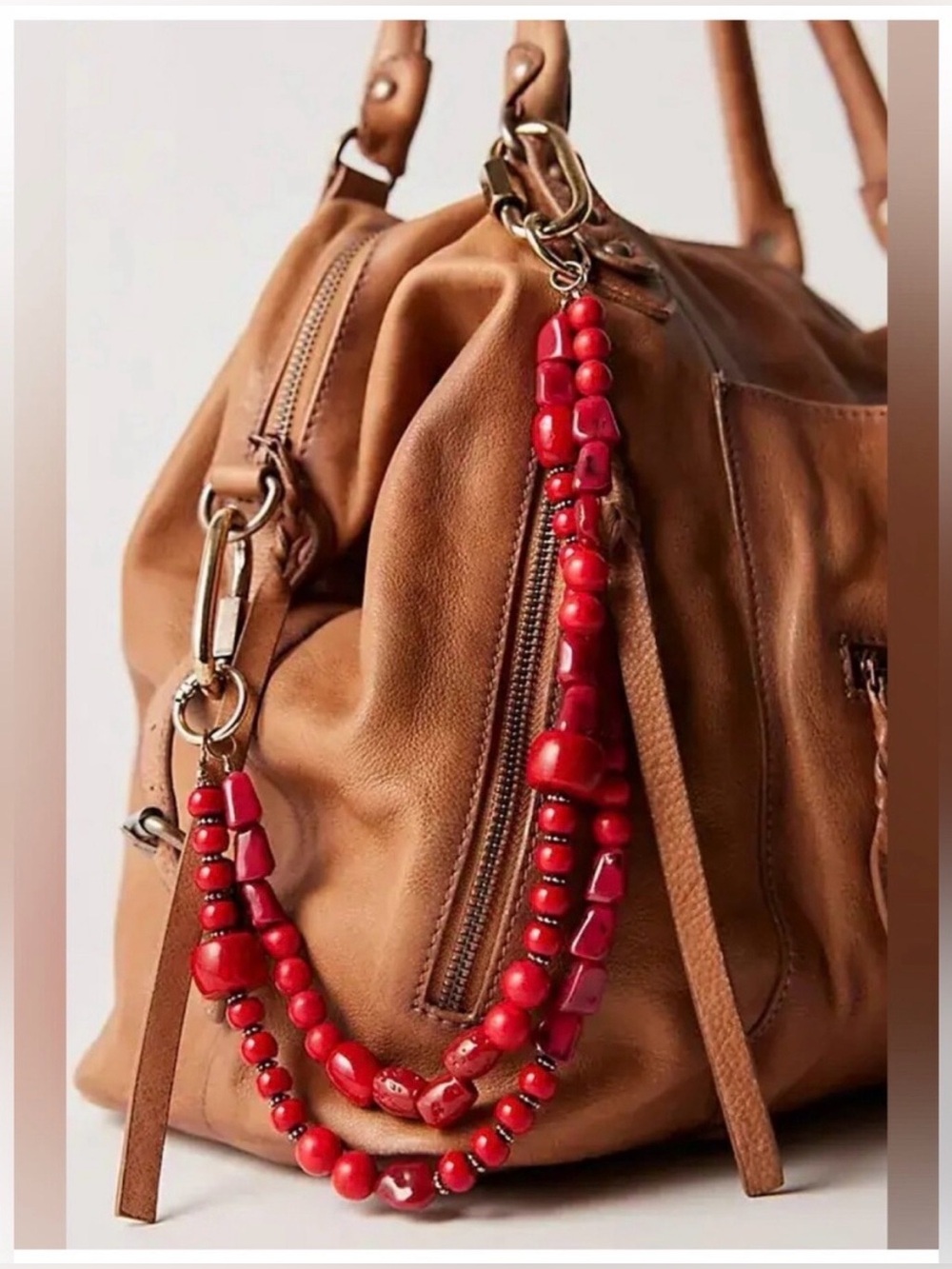 Free People Prismatic Red Stone Beaded Carabiner Swag Bag Charm NWOT